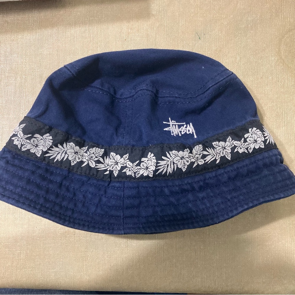Stussy Vintage Blue Cotton Bucket Hat Sm/M MADE IN USA Tropical flower Band - Picture 5 of 5
